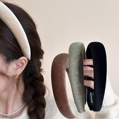 Herbst Winter Samt-Stirnband Schwamm-Draht Hohes Kopfteil-Design für Damen Rutschfestes Breites Haarband für Hautpflege Haarschmuck