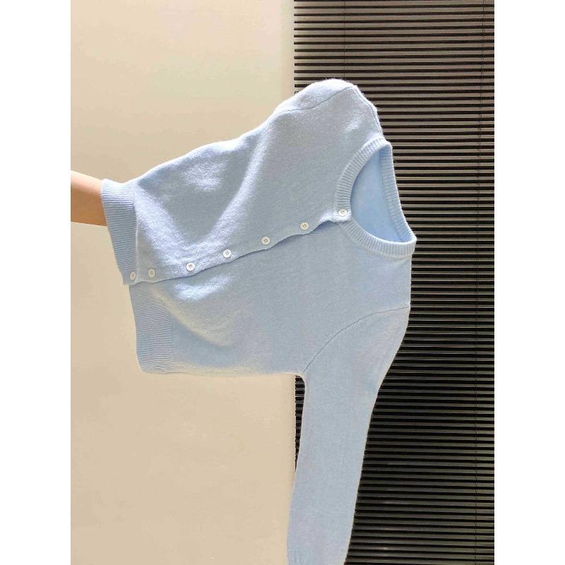 Sea Salt Blue Fresh Round Neck Versatile Top Jacket Women's Autumn and Winter Girl Soft Waxy Knitted Single-breasted Sweater Cardigan