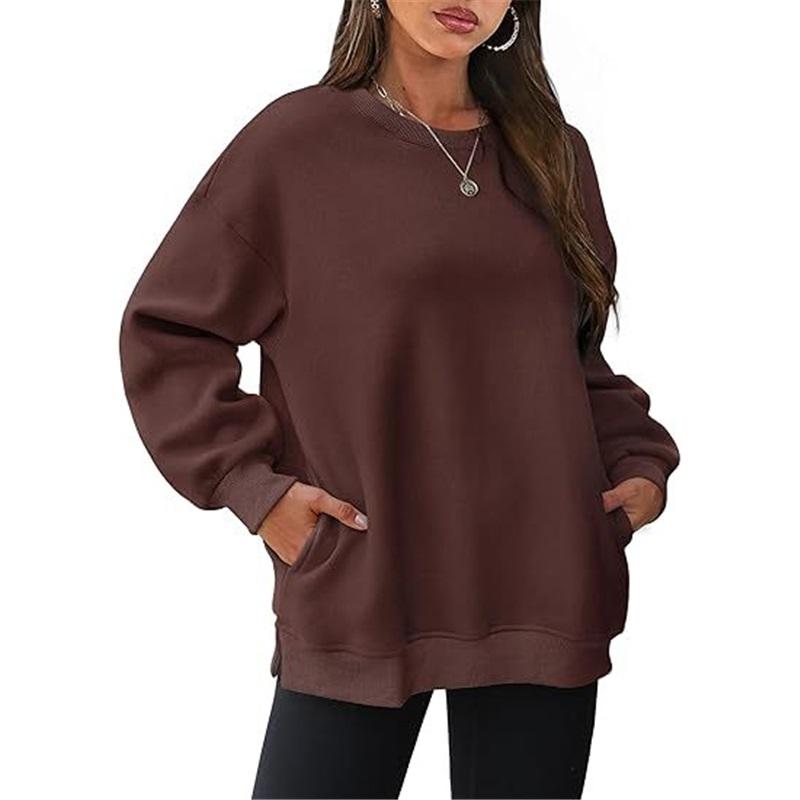 Damen Freizeit Rundhals Sweatshirt Mit Taschen Locker Langarm Oberteil