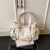 Y2K Style Soft PU Leather Tote Bag Large Capacity Multi-Pocket Shoulder Bag for Daily Shopping