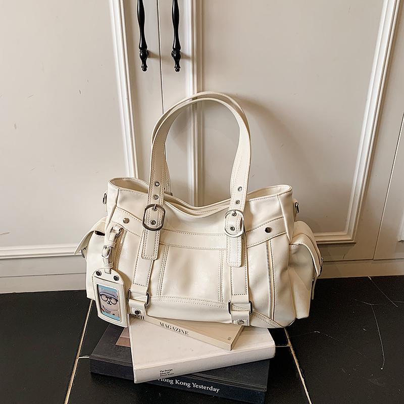 Y2K Style Soft PU Leather Tote Bag Large Capacity Multi-Pocket Shoulder Bag for Daily Shopping