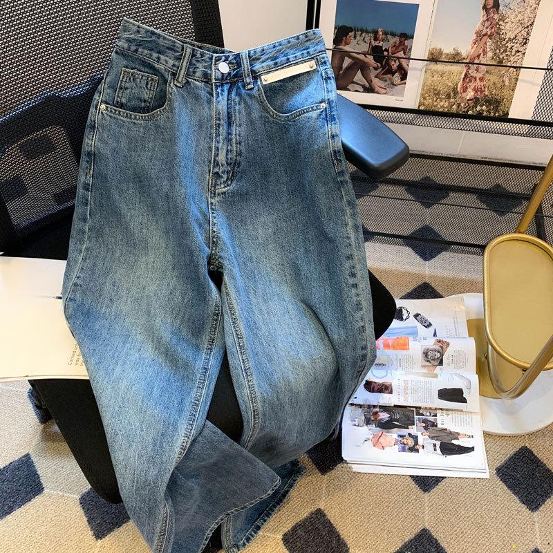 Denim Trousers Vintage Wide Leg Pants Women Korean Straight Long Pants High Waist Casual Loose Autumn