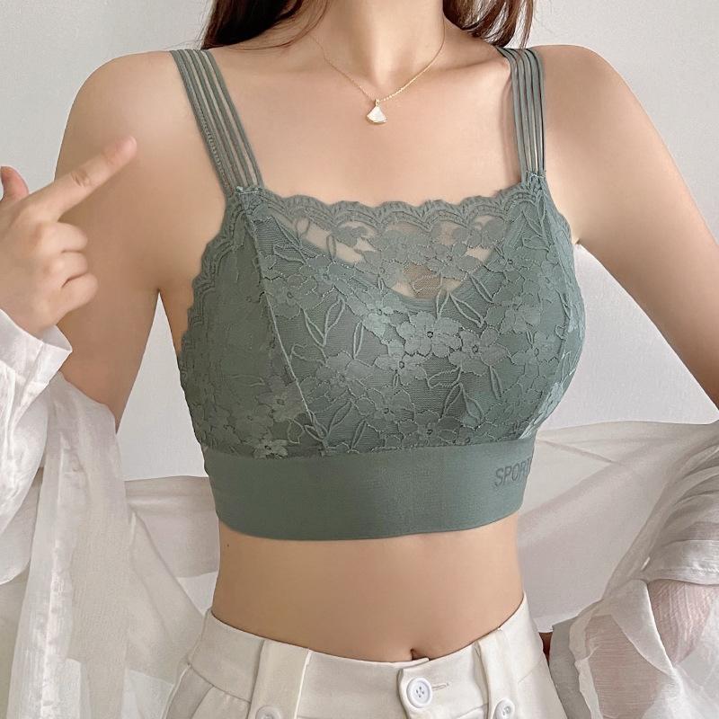 Lace Lingerie Bra for Women with Breast Pads Supports Side Breasts Plus Size Bra Vest Style Bandeau Top Strapless Bra