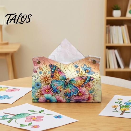 Educational Hands on Activities DIY Faux Diamond Art Painting Tissue Box, Leather Desktop Crafting Kits for Beginners Holder Pouch, 5D Rhinestone