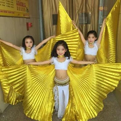 Kinder-Irisierende Goldene Bauchtanzflügel – 360° Performance Kostüm Requisiten