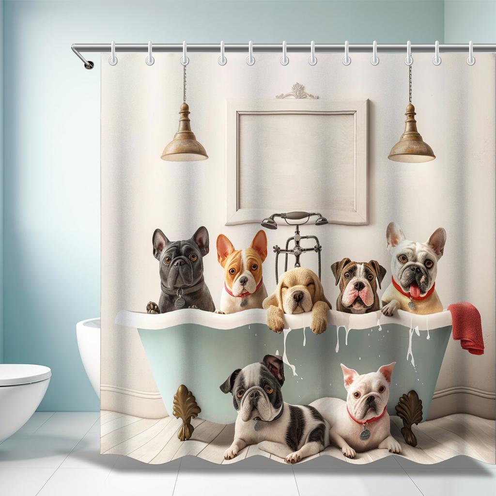Funny Dogs Shower Curtain - Cute Doggy Design, Polyester Fabric, Ideal Bathroom Accessory, Perfect Gift for Dog Lovers