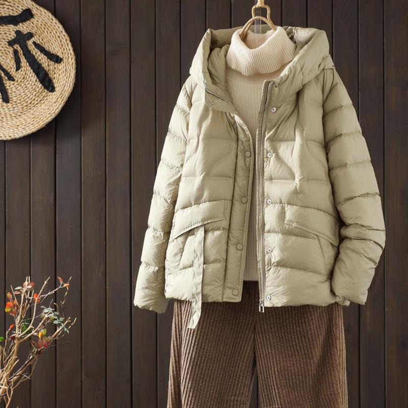 Lightweight fashion hooded white duck down jacket women's winter new loose casual warm short coat