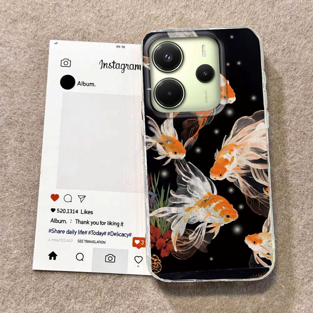 Luckly Koi Goldfish Red Carp Phone Case for Xiaomi Redmi 13C 14C A5 A3 A4 A3X A1 A2 Note 14 13 12 11 11S 10 Pro Shell Back Cover