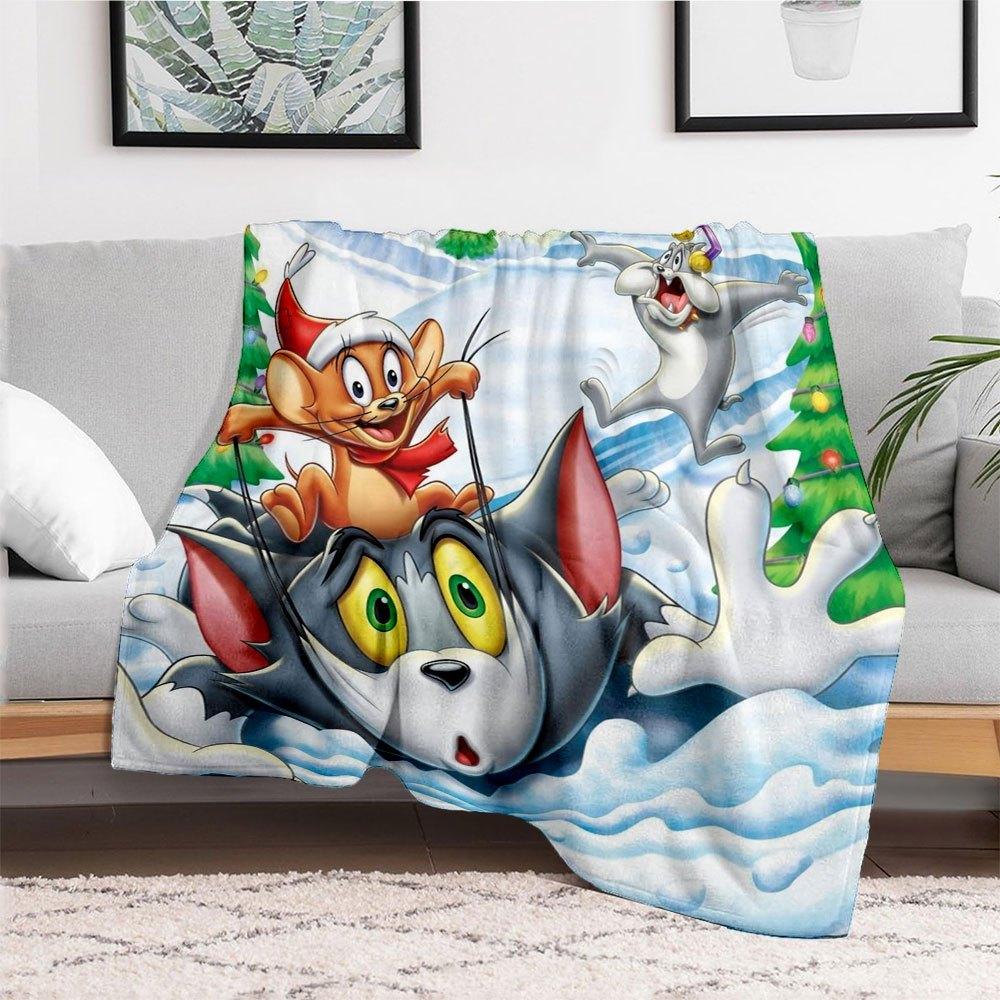 Tom & Jerry Christmas Holiday Poster PrintBlanket Flannel Throw Blanket for Sofa, Bed, Travel, Camping, Office