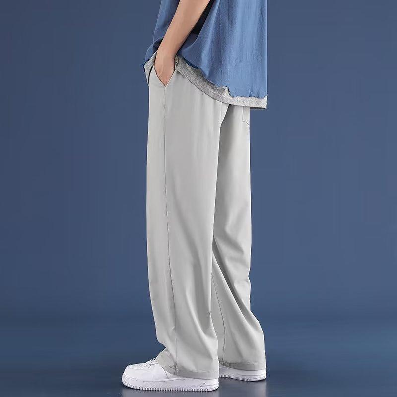 Straight ice pants men's summer solid color simple loose large size drape trousers