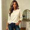 Women's Fashion Long Sleeve Pullover Sweatshirt Crew Neck Solid Color Casual Lightweight Soft Fabric Top for Everyday Wear