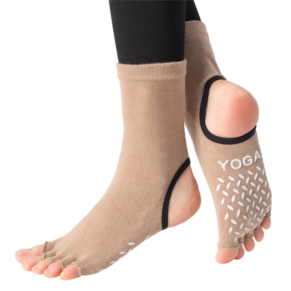 Calzini da allenamento traspiranti in cotone pettinato antiscivolo da donna con supporto alla caviglia, tallone aperto, senza dita, per Yoga e Pilates