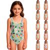 Costum de baie dintr-o piesă pentru fete - Costum de baie de vară cu gât rotund