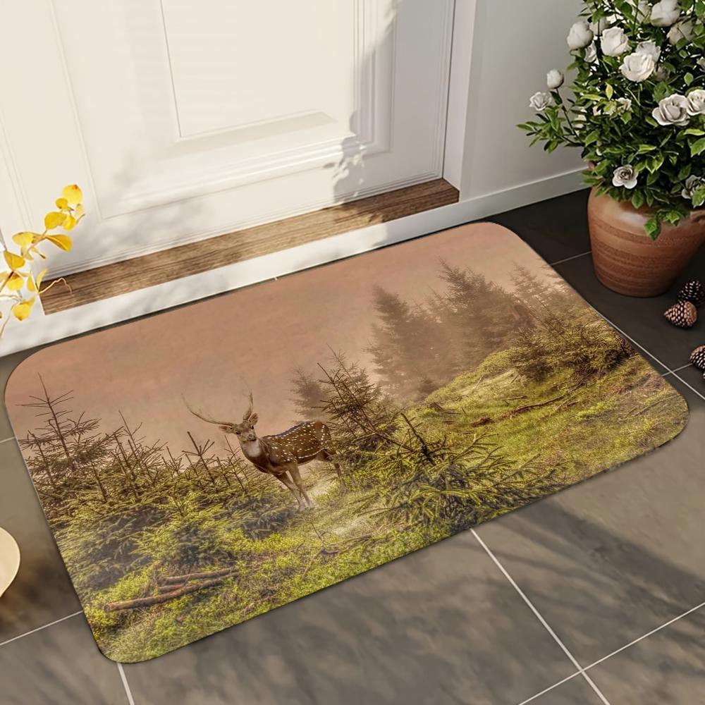 1pc Natural Forest Deer Bathroom Absorbent Mats Anti-Slip Mats Home Decor Supplies Carpets Home Kitchen Floor Mats