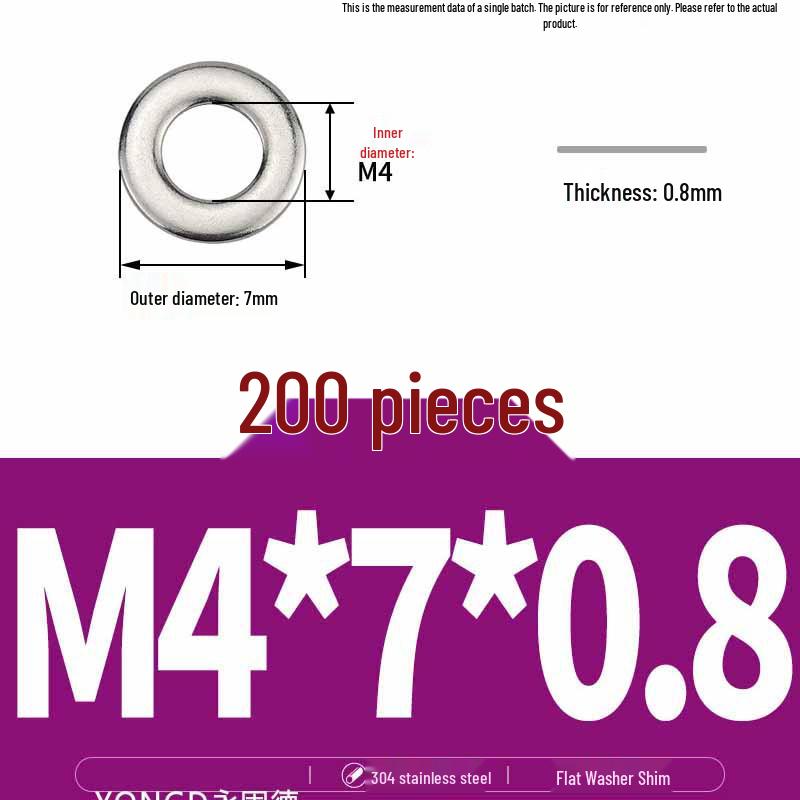 304 Stainless Steel Thickened Flat Washer / Ultra-thin Metal Gasket, Sizes M1.6-M10