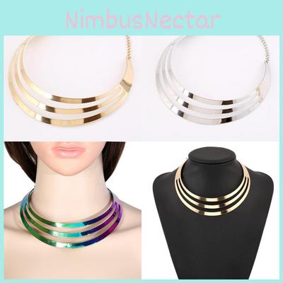 Futuristic Metal Collar Necklace With Waterwave Chain For Steampunk And Gothic Styles