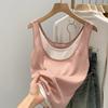 Fake 2pcs Tanks Women Fashion Contrasting Color U-neck Loose Sleeveless Tops Summer Summer Simple Sweat Girls Chic