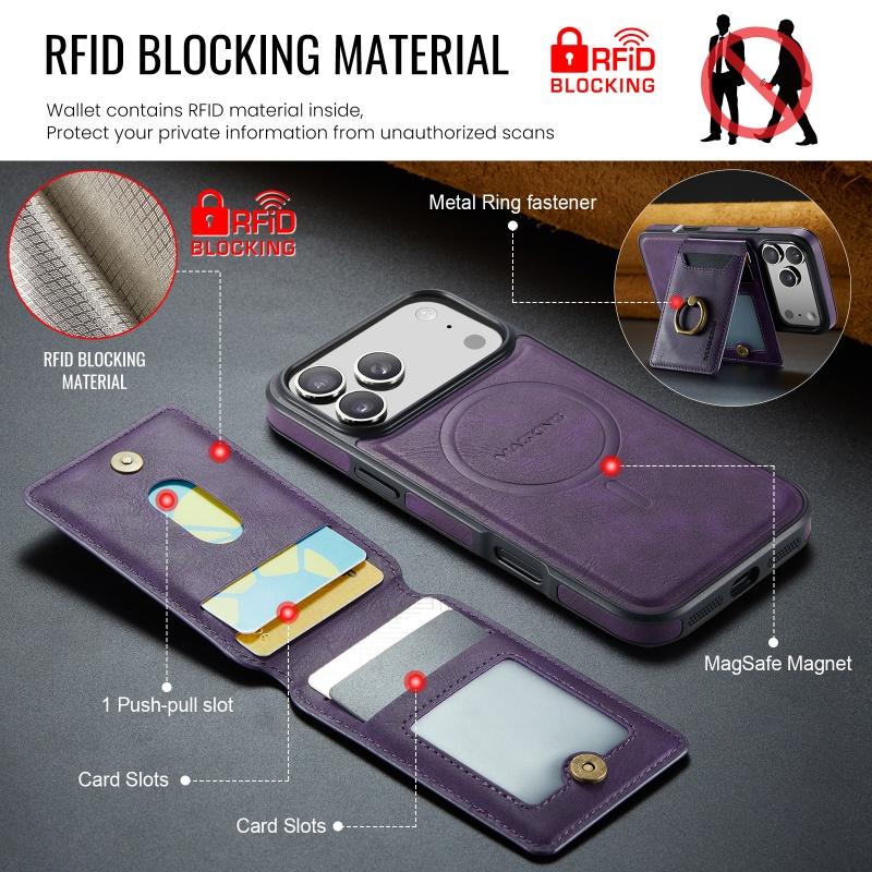 2 in 1 Detachable Leather Phone Case for IPhone 17 16 Pro Max 15 14 Plus Air 16E 17E 13 12 Ring Card Wallet for MagsafeCover