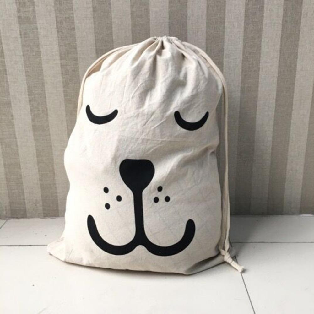 Printing Fabric Laundry Bag Cotton and Linen Drawstring Duffle Bag Durable Storage Bag