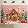Christmas Winter Gingerbread House Backdrop Merry Xmas Snow Tree Eve Party Decorations Photography Background Photo Studio Props5