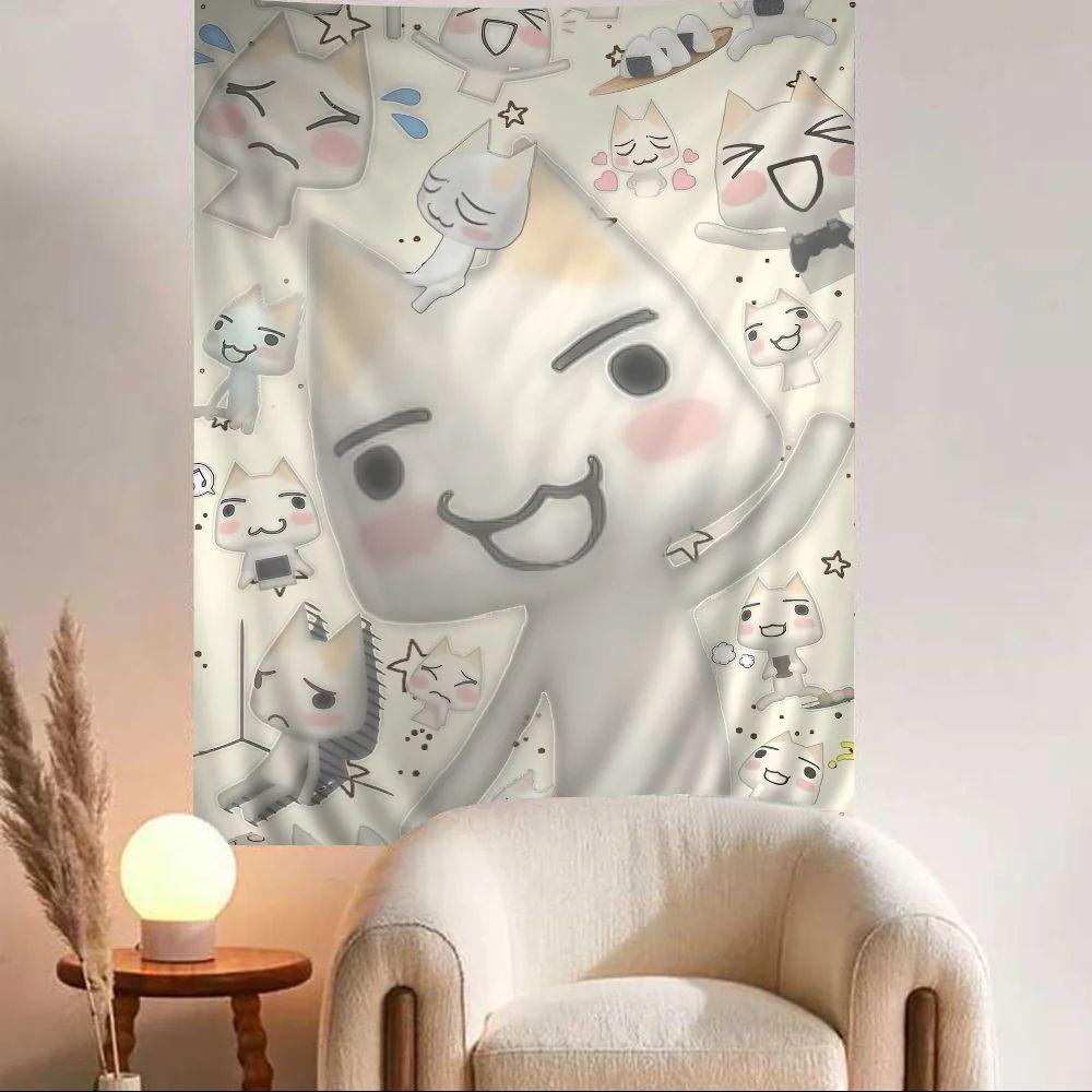 Cute Cartoon White Cat Tapestry, Birthday Wall Hanging Decor for Living Room Bedroom Dorm, Anime Gaming Room Aesthetic