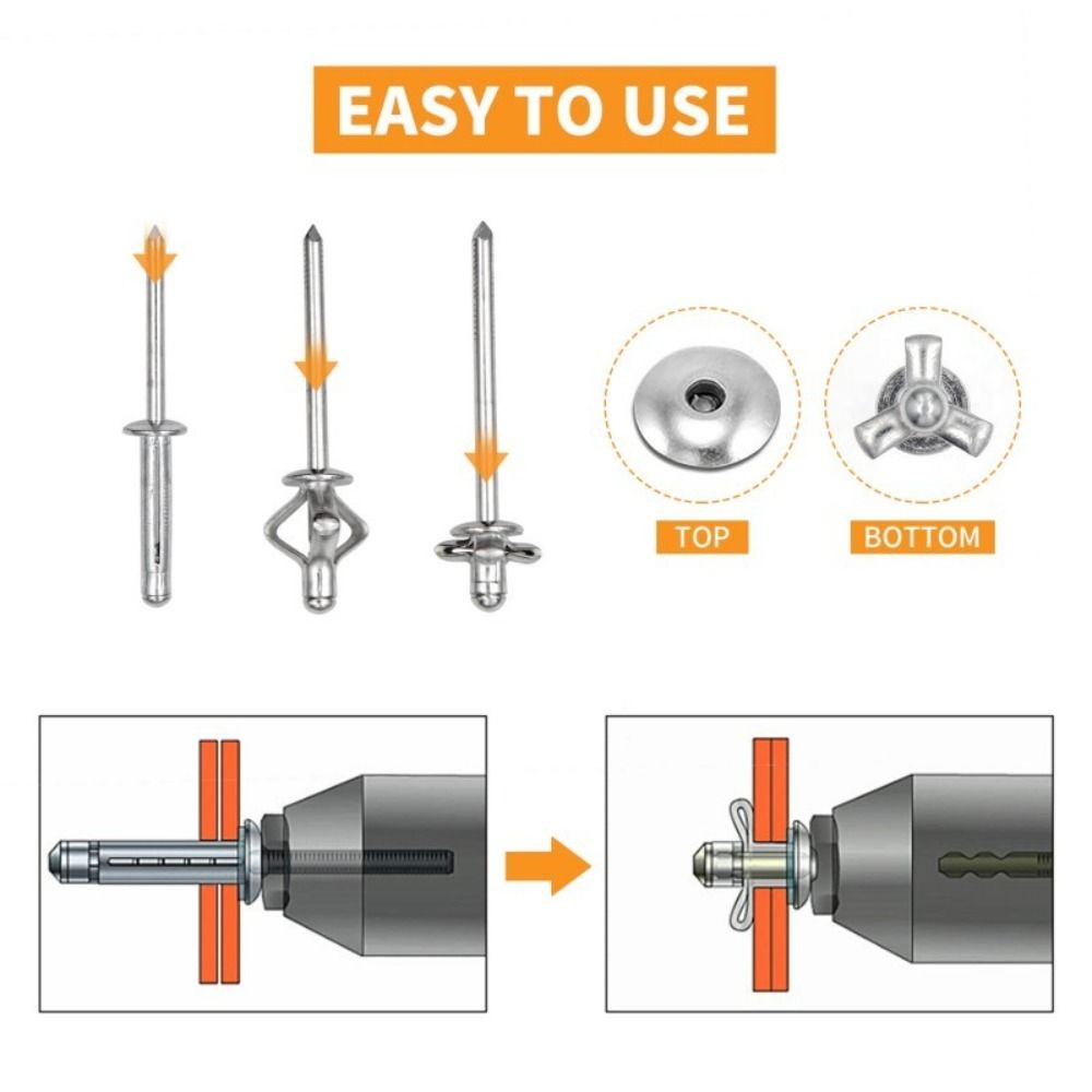 50pcs New 3.2mm 4.0mm 4.8mm Folding Blind Rivet Tri-fold Silver Aluminum Alloy Rivet Round Head Tri Grip Rivets