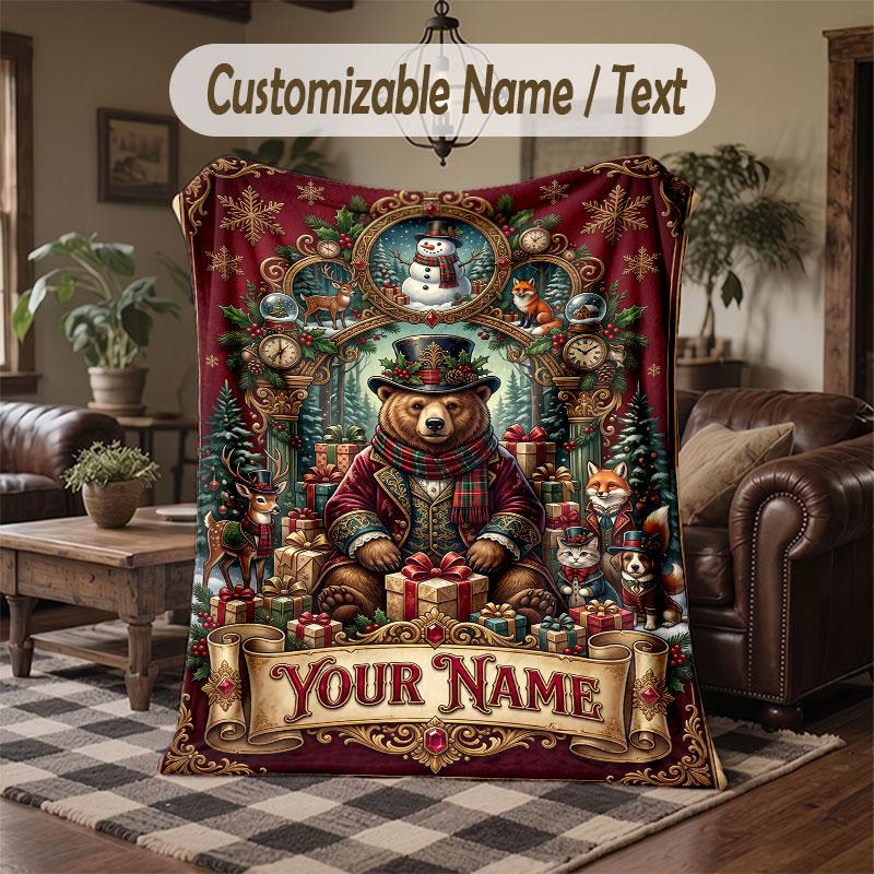 Winter Snow Theme Throw Blanket Custom Name Text Personalized Blanket Soft Cozy Blanket for Home Sofa Bed
