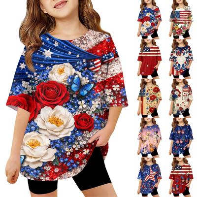 Kids Independence Day Print Round Neck Short Sleeve Casual T-shirt