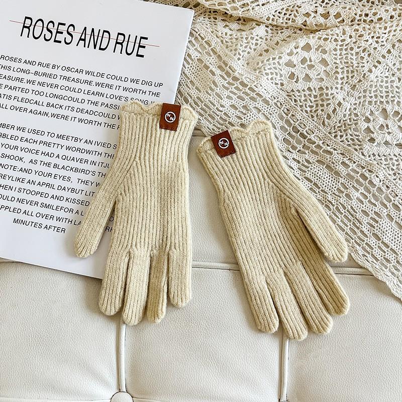 Wool Winter Gloves Fingerless Touchscreen Warm Lace Lambswool Knit Gloves Autumn Winter Adult