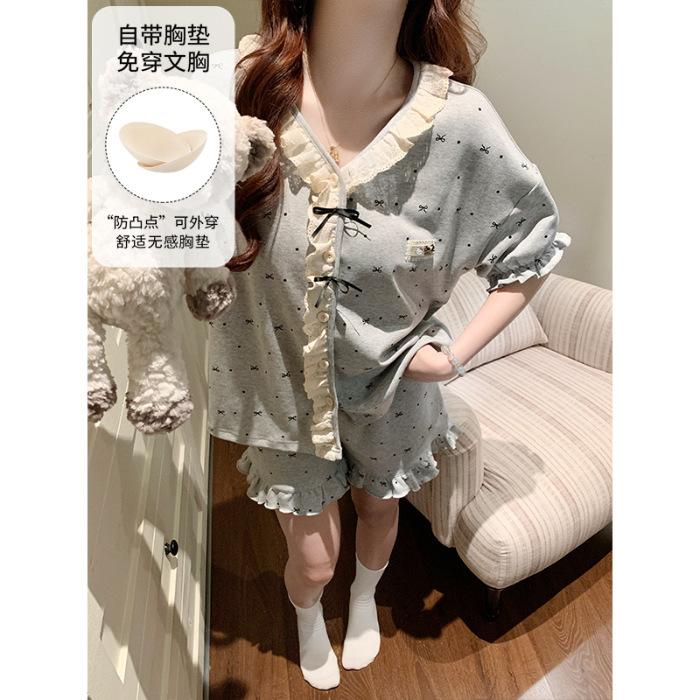 New cloud cotton pajamas women s summer short-sleeved shorts sweet and cute cartoon women s loungewear set M