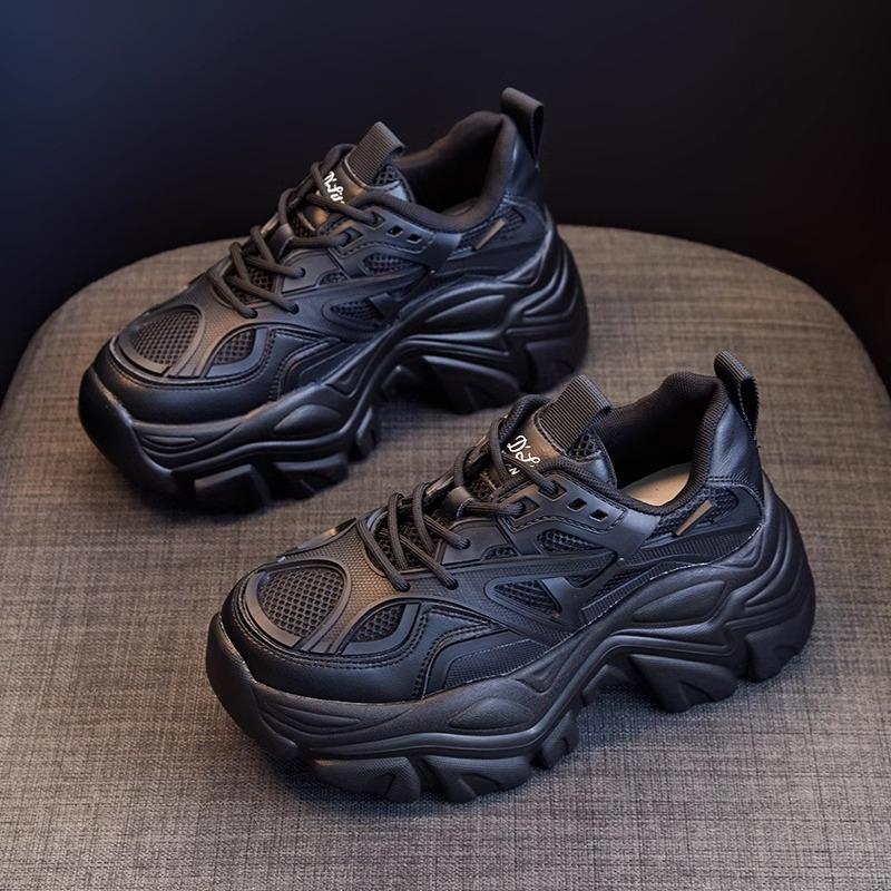 New Women New Fashion Platform Sport Shoes Women Summer Black Casual Chunky Sneakers Women Mesh Leather Platform Shoes