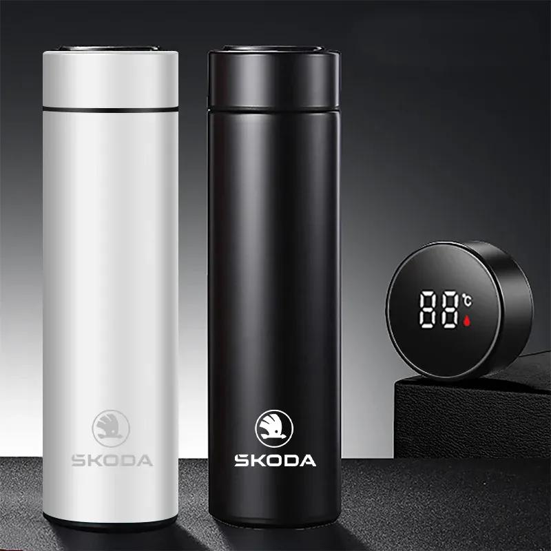 500ml Car Smart Thermos Mug Stainless Steel ulated Water Bottle For Skoda Octavia Superb Rapid Kodiaq Karoq Fabia Kamiq Enyaq