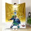 A Hero Wielding a Glowing Sword, Backed by Golden Symbols and Figures. for All Seasons Blanket Lunch Break Throw Gift