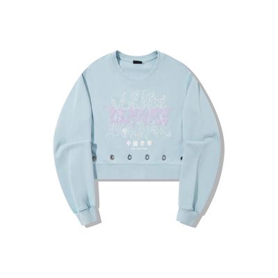 Li Ning X Pleasures Kollaboration Bedrucktes Buchstaben Crewneck Sweatshirt Damen Sweatshirt Vergissmeinnicht-Blau AWDTC06-2