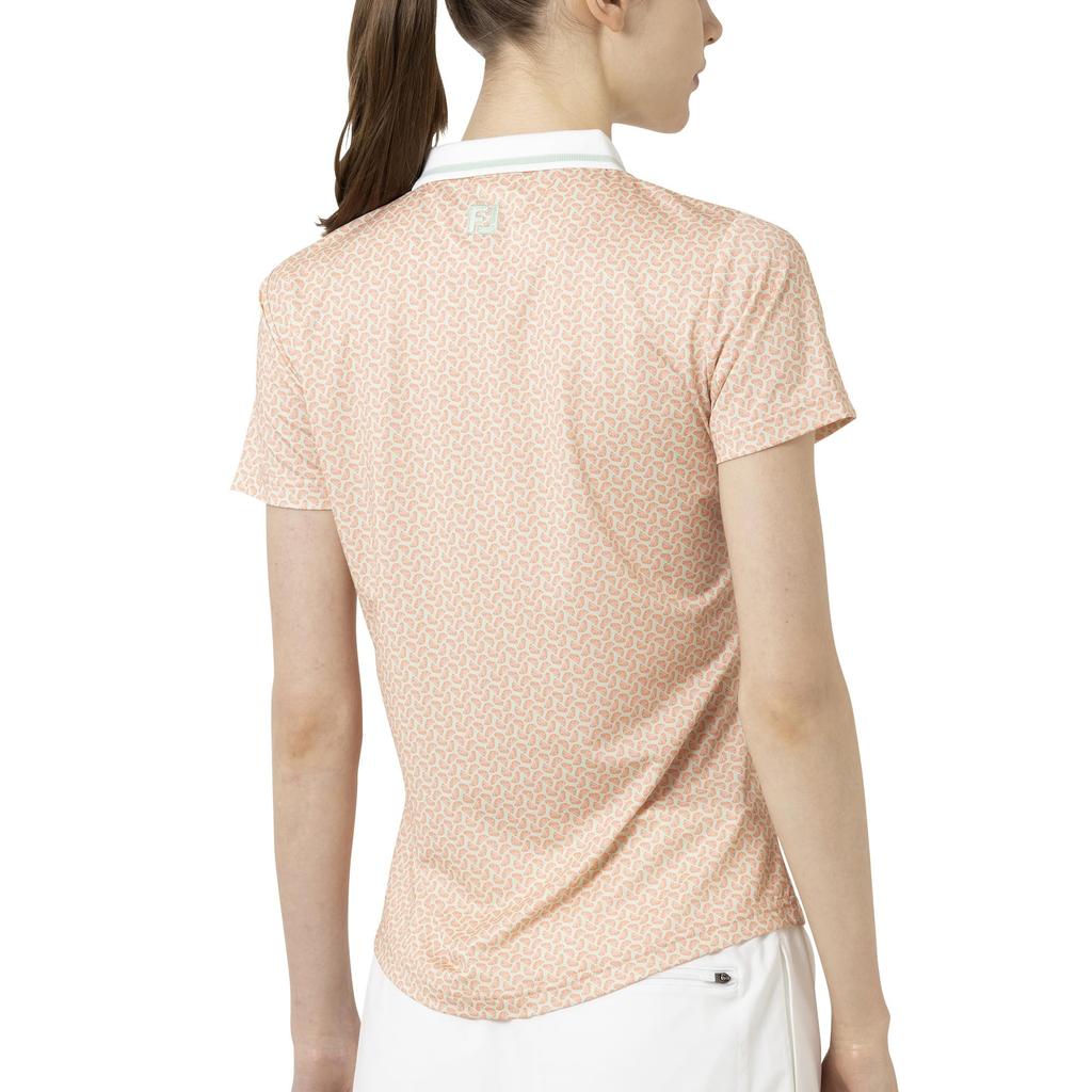 FootJoy Women's Citrus Print Short Sleeve Ribbed Collar Golf Shirt, Orange, Size M (FJW-S25-S11, 34835-M)