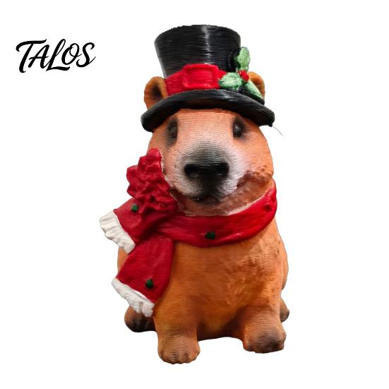 Cozy Interior Decor Pieces Christmas Capybara Resin Figurine, Statue with Santa Hat Scarf Wreath, Miniature Figures for Display Cute Tabletop Ornament