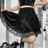 Gothic Vintage Black Lace Up Skirt Girl Croset Velvet Party Mini Skirts Streetwear