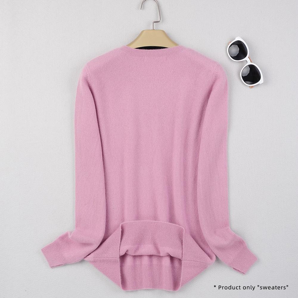 Women's V-neck Cashmere Sweater Warm Long Sleeved Sweater Solid Color
