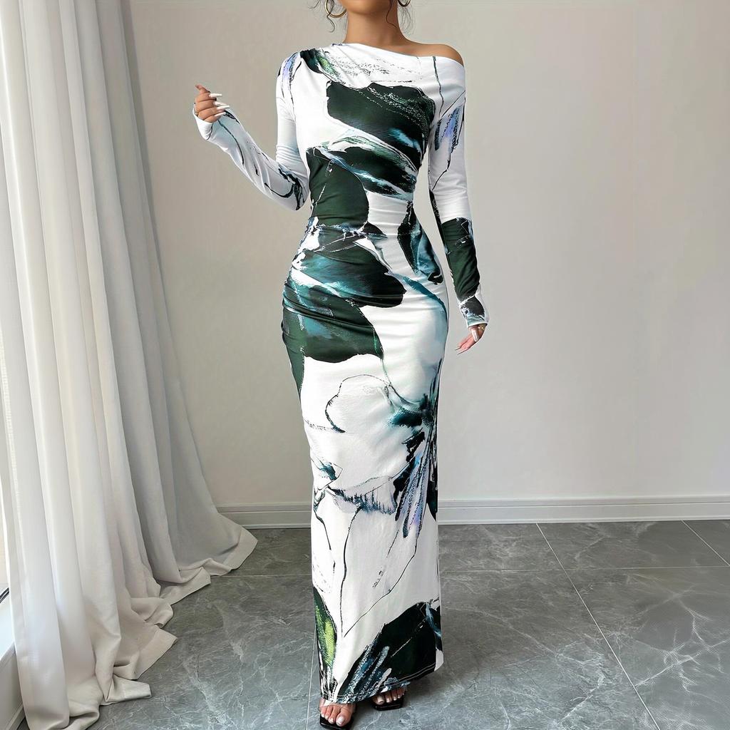 Elegantes Damen Maxikleid mit langen Ärmeln, figurbetont