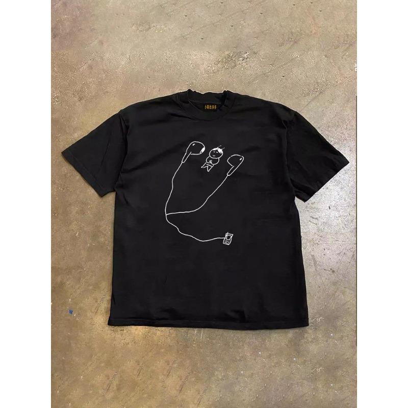 Personalized And Fun Earphone Lines Pure Cotton Printed Tshirt 2026 New Unisexs And Unisexs Loose Fashion Trendy Tshirt