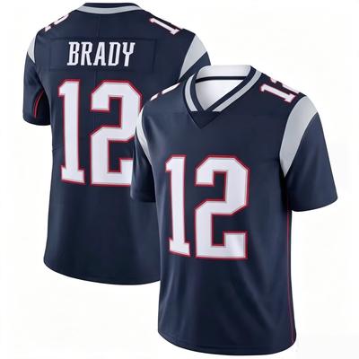 Maglia da Calcio Casa #12 Brady Blu Navy per Uomo Bambino Pannello Spalla a Contrasto Scollo a V Traspirante Uniforme per Tifosi Sportivi Coordinato Familiare