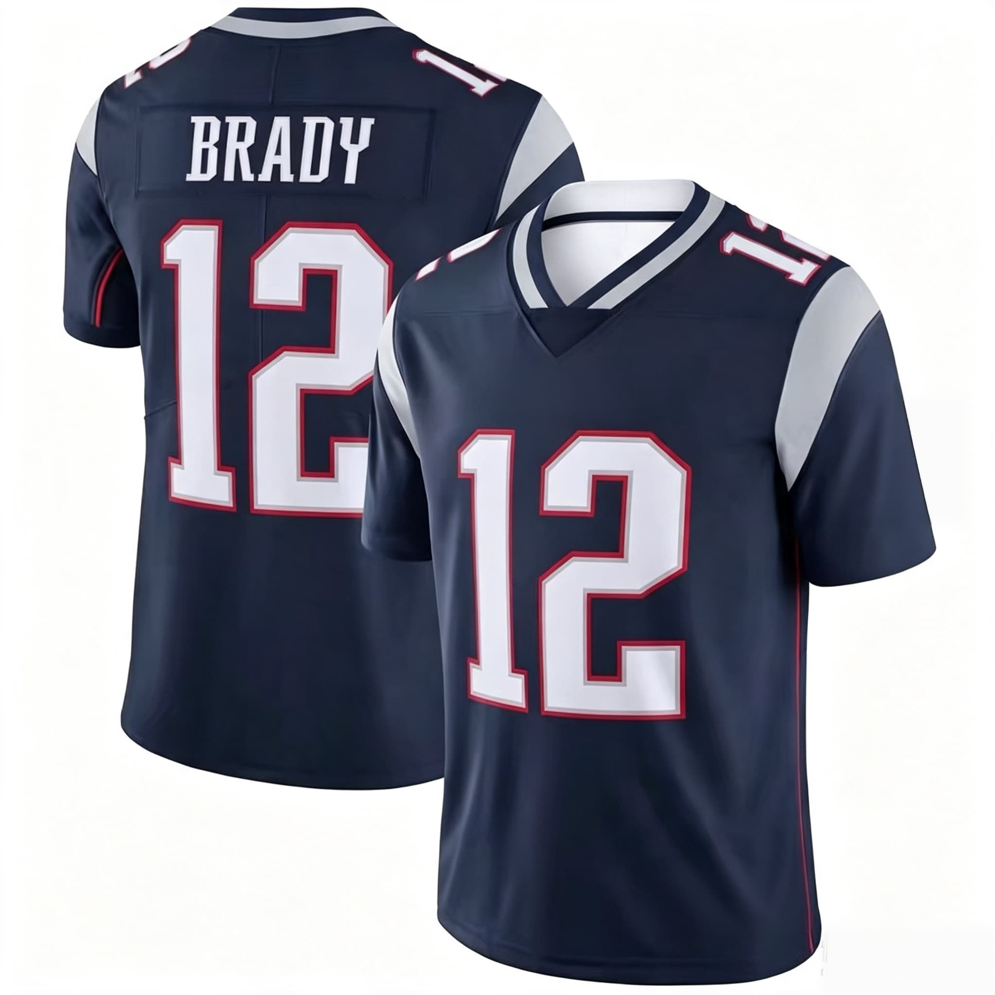 Herren Kinder #12 Brady Marineblau Heim-Fußballtrikot Kontrastierende Schulterpartie V-Ausschnitt Atmungsaktiv Sportfan-Uniform Familien-Matching 5XL