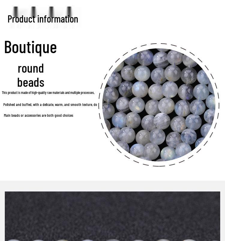 Naturgrå Månestein Perler | Håndlagde DIY Smykketilbehør | Runde Perler Halvfabrikata på Lager