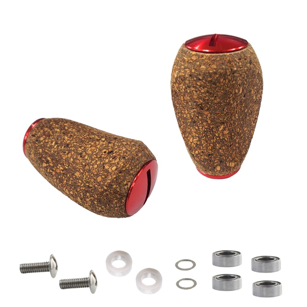 

VISPREA Cork Wood Knob for Shimano and Daiwa Power Baitcasting Fishing Replacement Handle with Screw and YU324 Handles, Reels, Reels, Bearing, (Red)