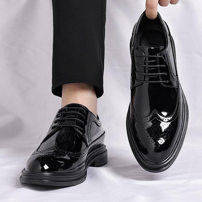 Leather Shoes Men's Glossy Brock Carved Youth Single Shoes Groom Wedding Shoes Wedding Leather Shoes 2025