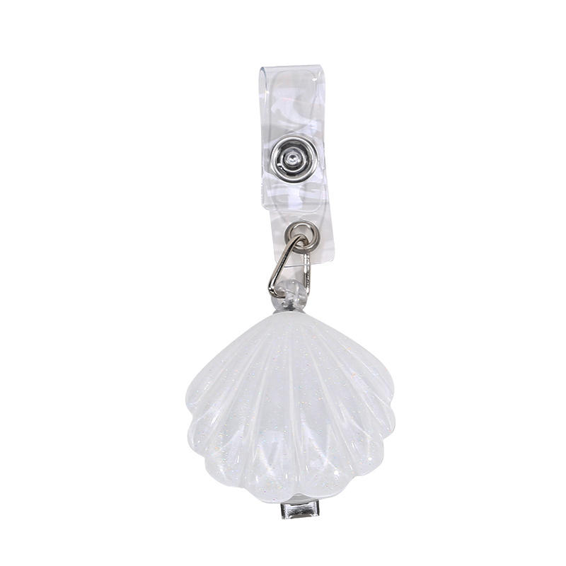 Glitter Seashell Badge Reel Retractable ID Card Badge Holder Name Tag Work Alligator Clip for Teachers Office Staff Nurses