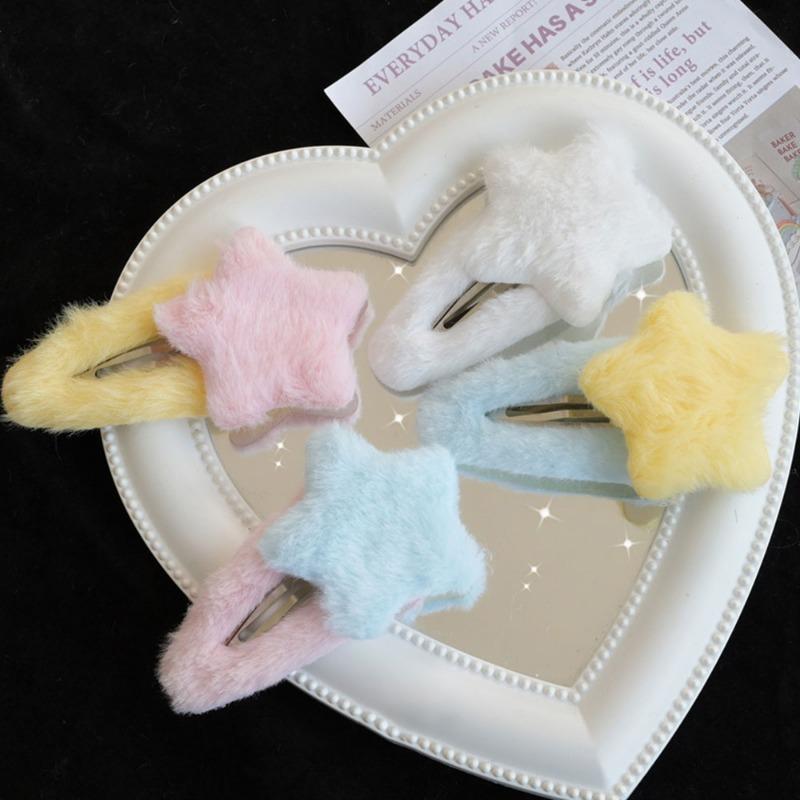 2Pcs Sweet Girls Plush Star Hairpins 2023 Children Kids Fluffy Star Hair Clip Barrettes BB Clip Side Bang Clips Hair Accessories