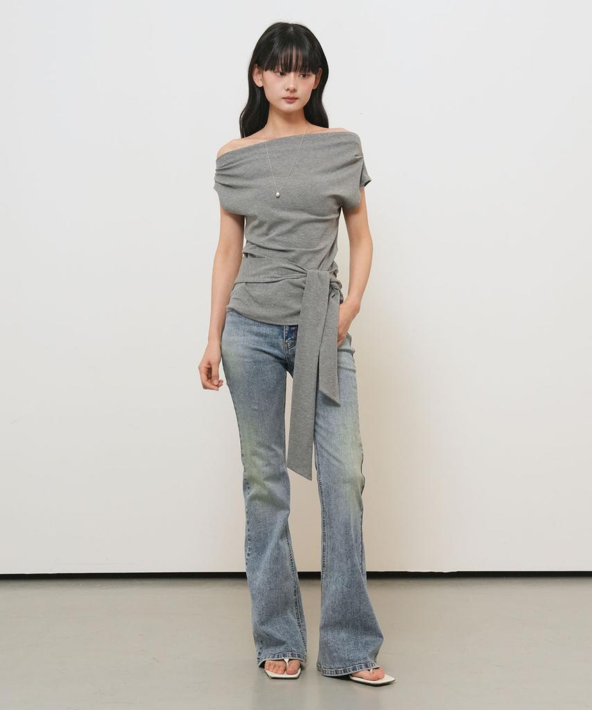 GENERALIDEA Asymmetrical Drape Strap T-Shirt [Melange Grey] / Gf2Lts531