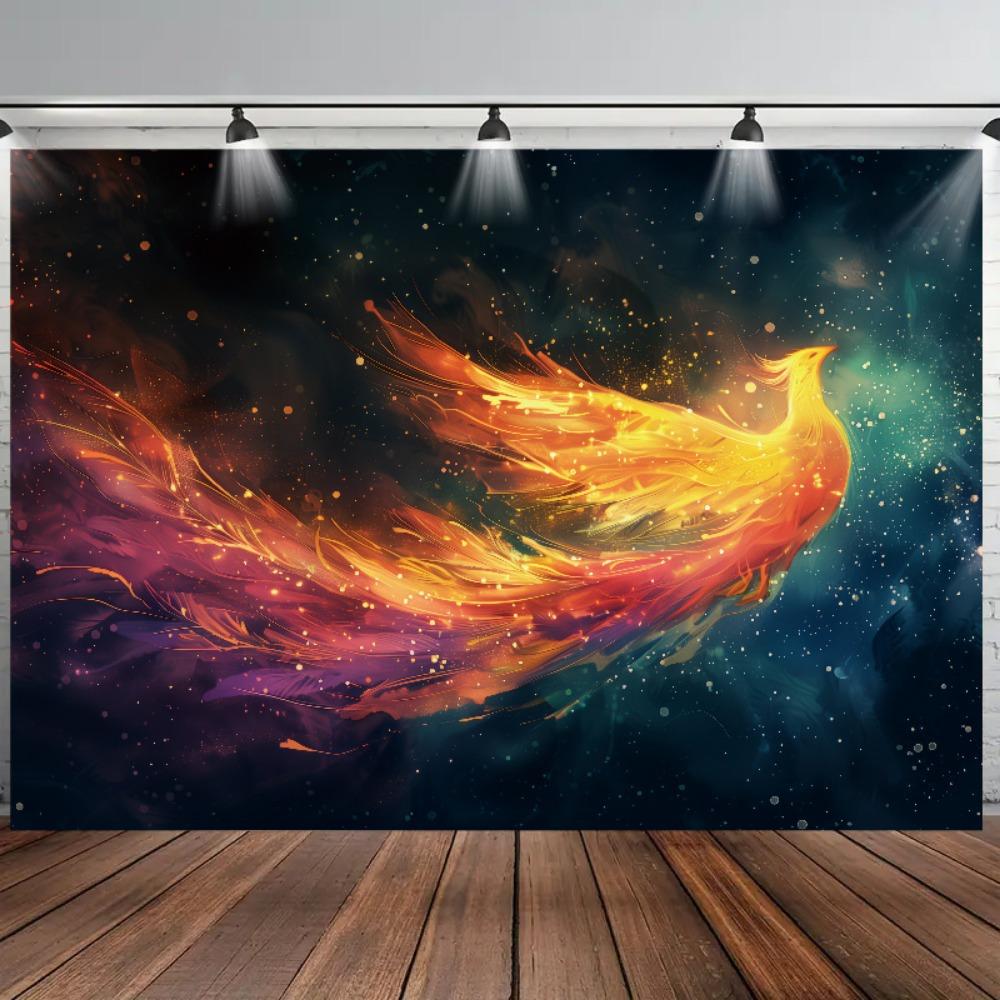 

1 шт. Золотой Феникс Настенный Гобелен Легкий Полиэстер Персиковый Светло-Бежевая Ткань Яркий Космический Звездный Небулярный Дизайн 74x94cm(29x37in)