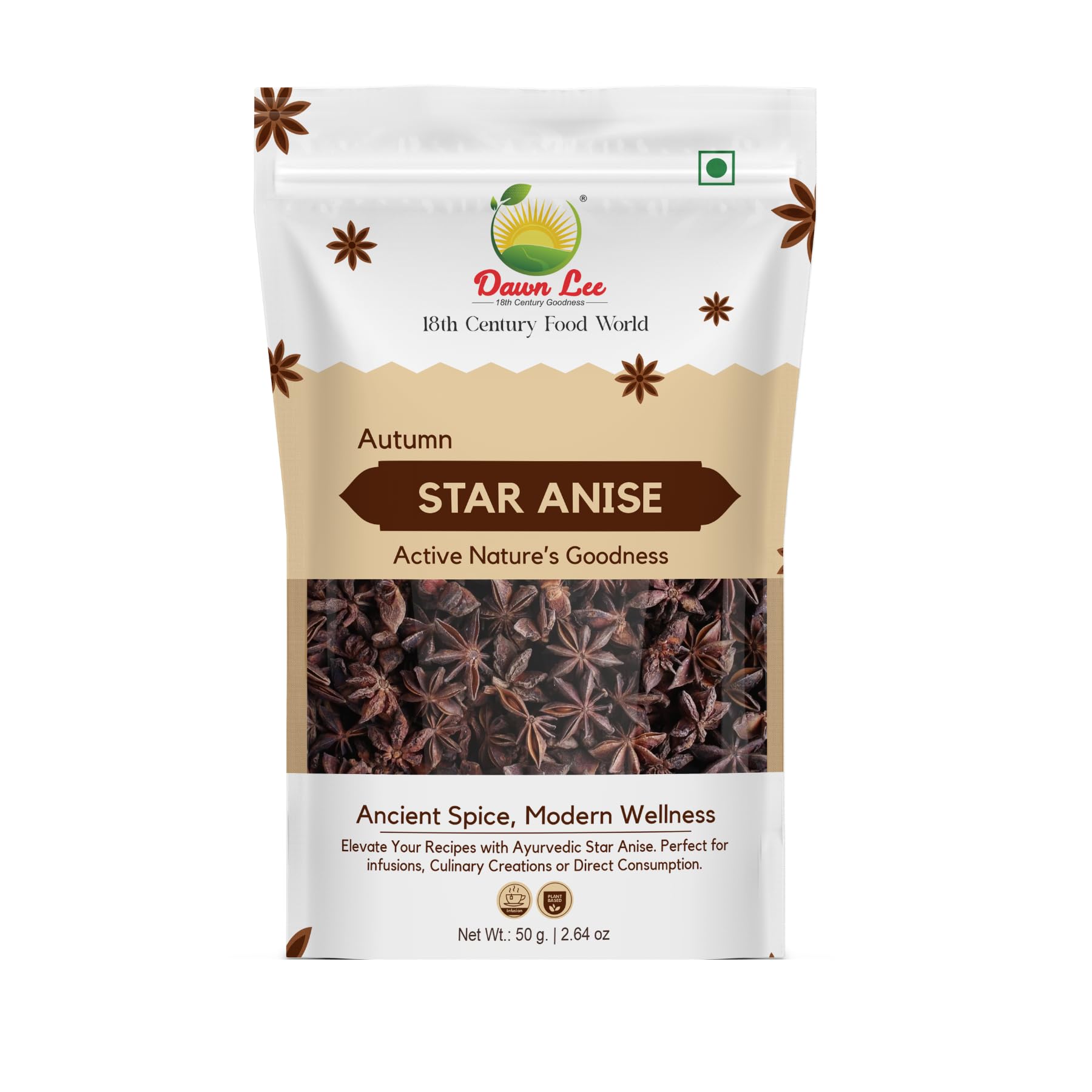 Dawn Lee Vietnamese Star Anise 50gm - Whole Star Anise - Chakri Phool (Badhiyan Phool) - Spice Aromatic & Natural Powerful Bioactive Compounds fo
